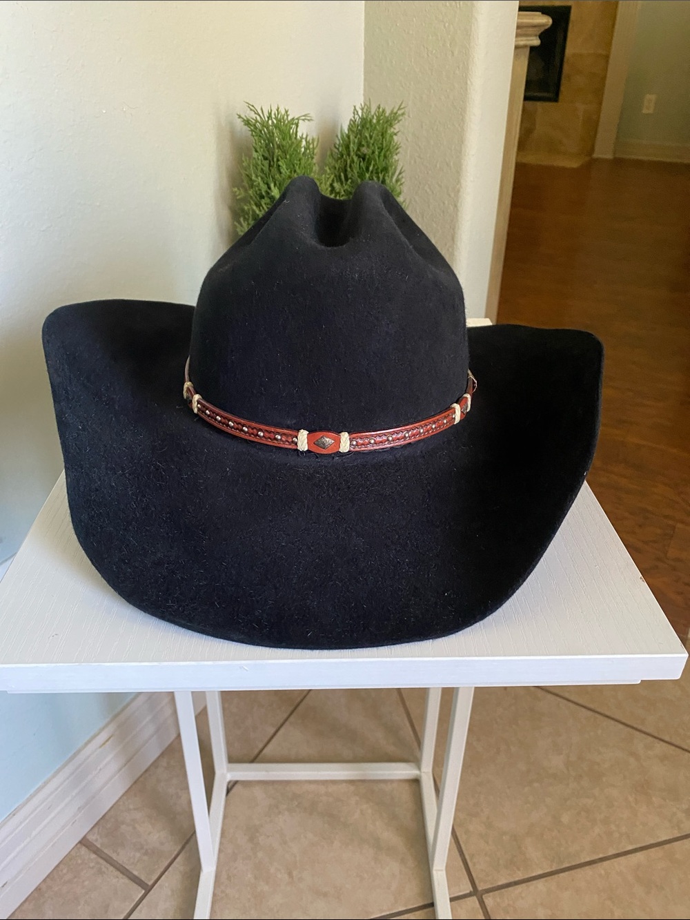 Stetson Black Felt Cowboy Hat with Brown Leather Band